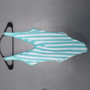 Kona Sol Teal and White Striped One-Piece Swimsuit